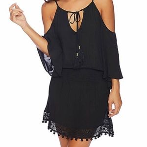 Ella Moss Black Shoulder-Cutout Moments Cover-Up - Black/Small